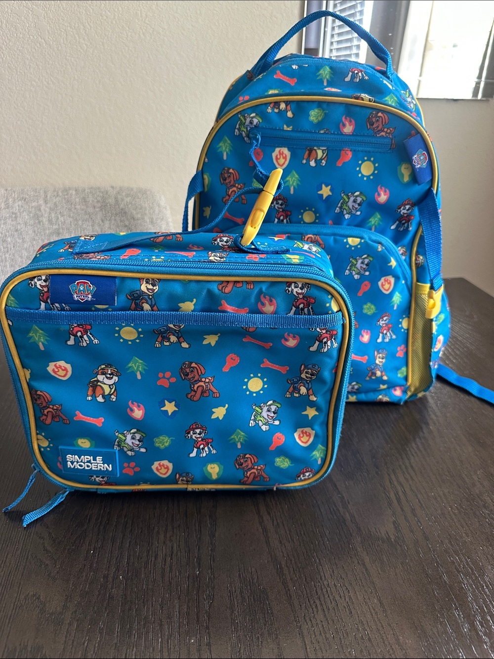 Simple Modern Kids Backpack and lunch with Paw Print Cartoon Design